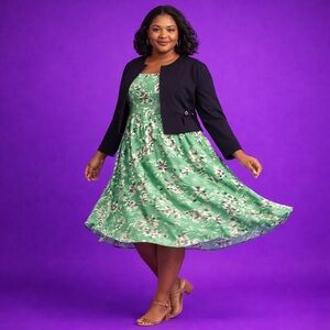 Torrid Floral Green Dress with Black Jacket 3X